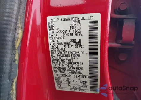 2002 Nissan Frontier Xe-V6 из США, поврежденный, VIN 1N6ED29X12C314583